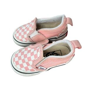 Vans Kids Pink and White Checkered Slip-On Sneakers